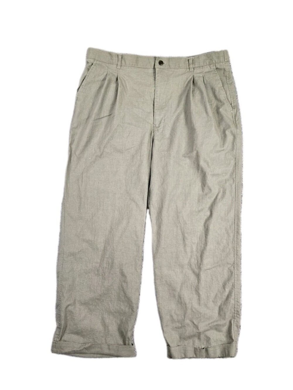 Stanley Blacker Pants Mens 38 Linen Cotton Tan Pleated Trousers Roll Hem Summer